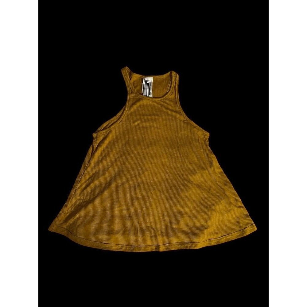 Free People Ribbed Racerback Tank Top Mustard Yellow Small USA Made